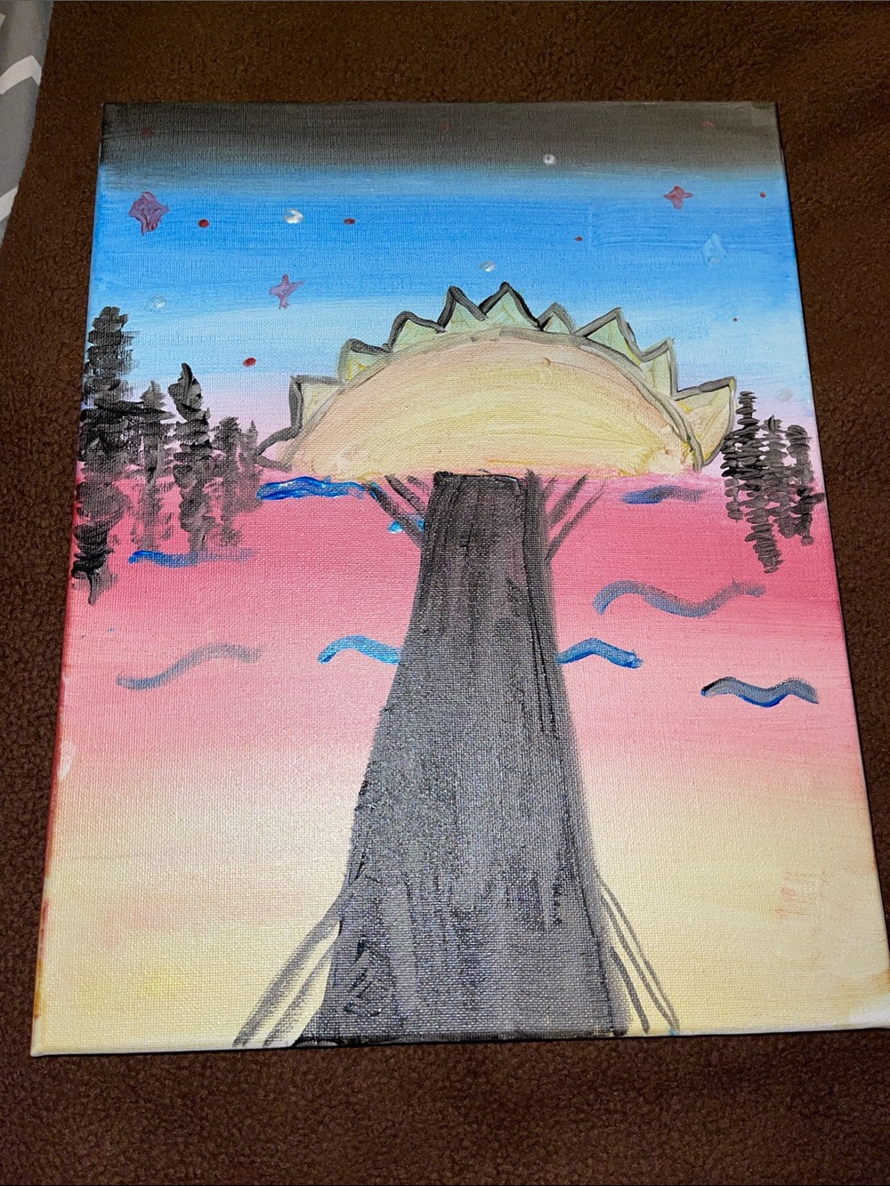 Hand painted Sunrise Path Canvas Wall Art - Pink Blue Gradient